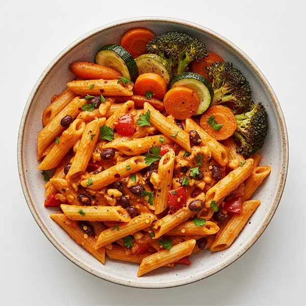 Roasted Red Pepper, Black Bean And Penne With Parsley Roasted Vegetables